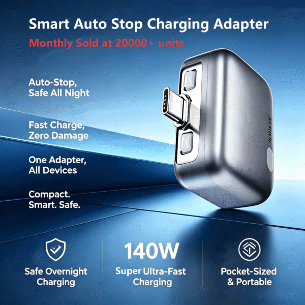 Smart Auto Stop Full Charging Adapter Overcharge Protection - AI Powered Auto Eject USB-C for Smartphone,Laptop Tablet